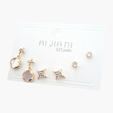 925 Ayar Gümüş İğneli Gold Renk 6'lı Set Küpe 2