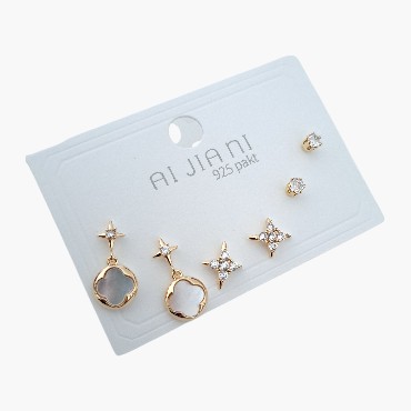 925 Ayar Gümüş İğneli Gold Renk 6'lı Set Küpe 1