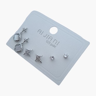 925 Ayar Gümüş İğneli 6'lı Set Küpe 1