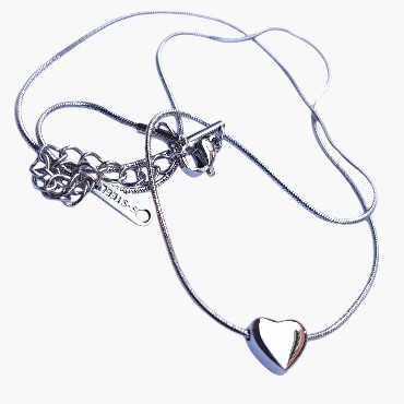 316L Paslanmaz Çelik Zincir Kalpli Gümüş Renk Çelik Kolye 2