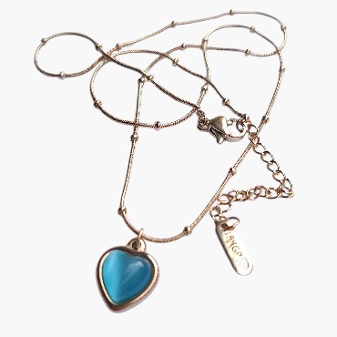 316L Paslanmaz Çelik Zincir Turkuaz Opal Taş Gold Renk Çelik Kolye 1