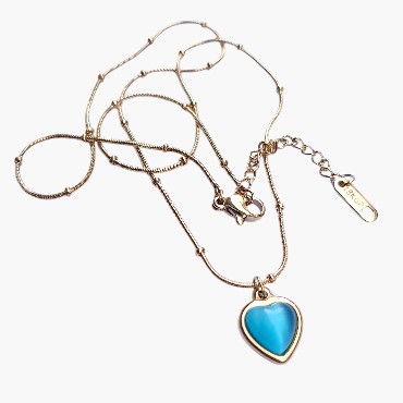 316L Paslanmaz Çelik Zincir Turkuaz Opal Taş Gold Renk Çelik Kolye 2