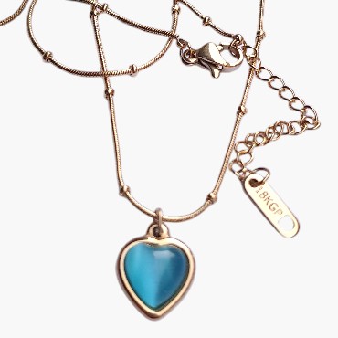 316L Paslanmaz Çelik Zincir Turkuaz Opal Taş Gold Renk Çelik Kolye 3