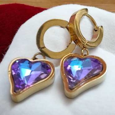 316L Paslanmaz Çelik Altın Renk Zirkon Taşlı Kalpli Küpe 3