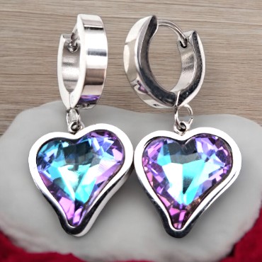 316L Paslanmaz Çelik Gümüş Renk Zirkon Taşlı Kalpli Küpe 1