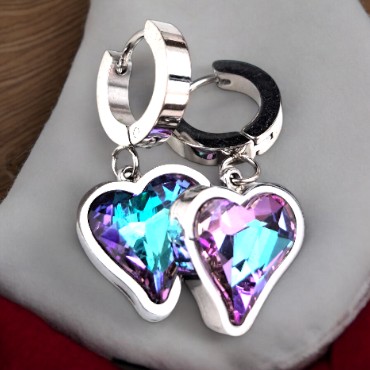 316L Paslanmaz Çelik Gümüş Renk Zirkon Taşlı Kalpli Küpe 2